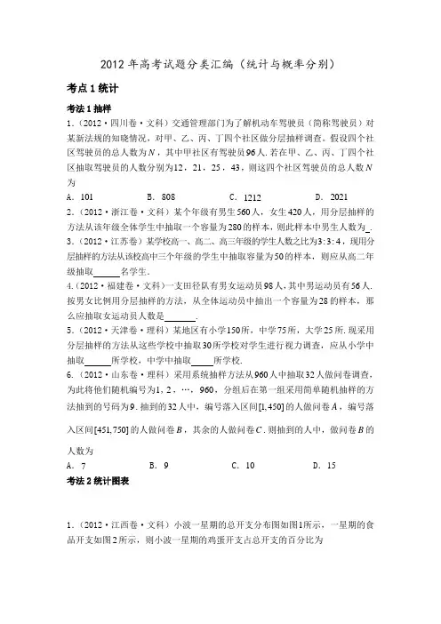 2012年高考试题分类汇编(统计与概率)