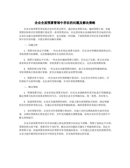 企业全面预算管理中存在的问题及解决策略