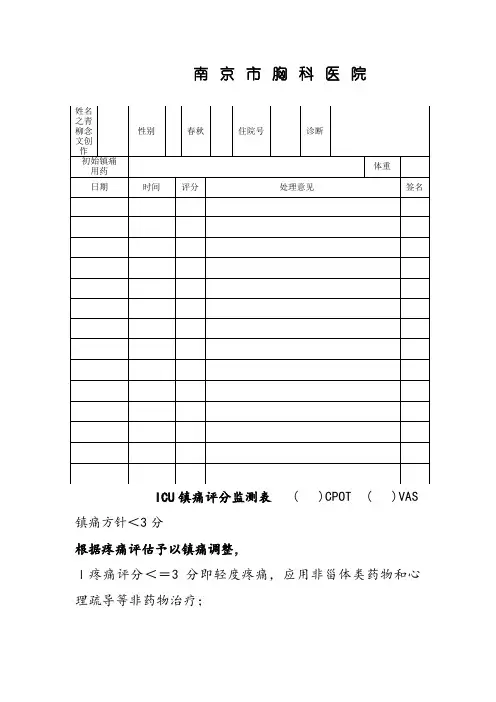 ICU镇静镇痛评分表