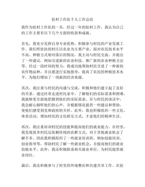 驻村工作队个人工作总结