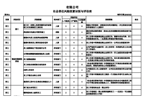 社会责任风险因素识别与评估表