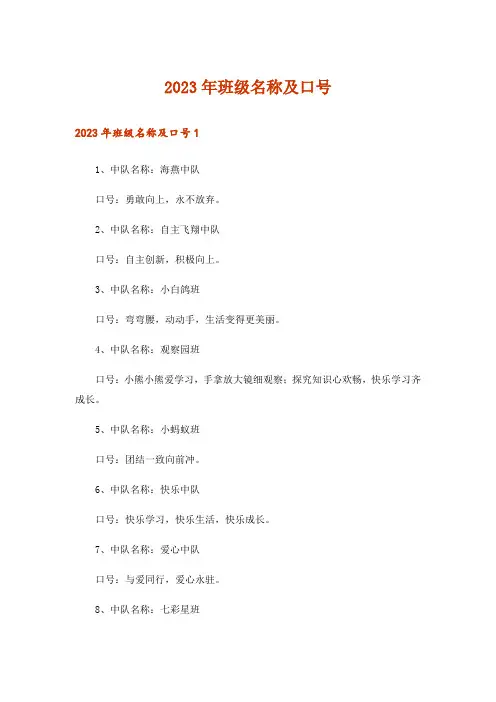 2023年班级名称及口号