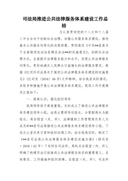 司法局推进公共法律服务体系建设工作总结