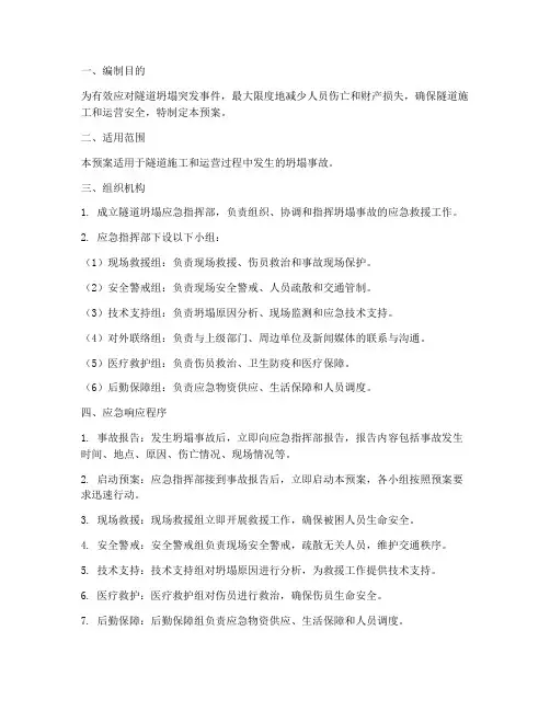 隧道坍塌应急专项预案