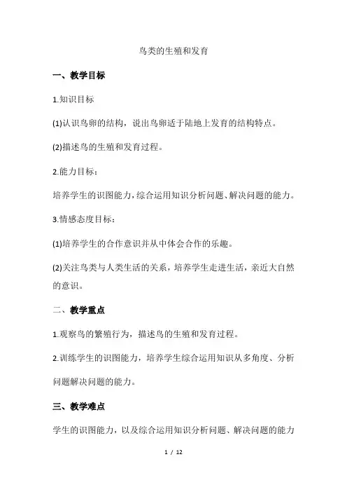 济南版生物八年级上册 4.2.3 鸟的生殖和发育 教案 