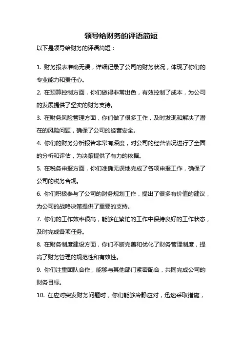 领导给财务的评语简短