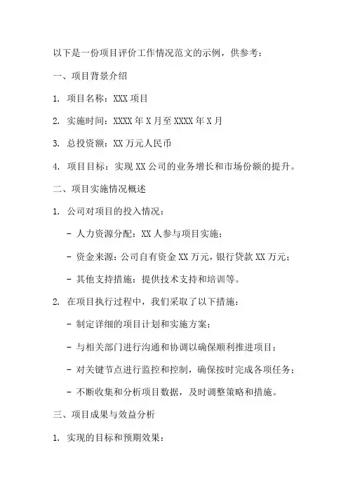 企业的项目评估报告范文六