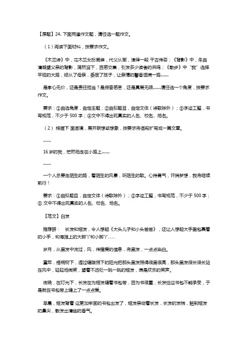 2016年海南省中考作文优秀范文：白发