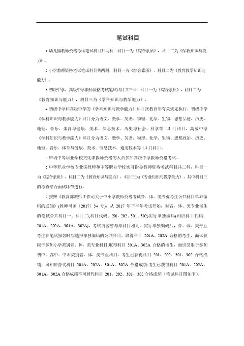 教师资格证笔试考试科目