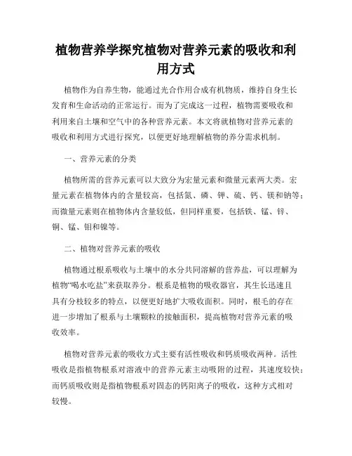 植物营养学探究植物对营养元素的吸收和利用方式