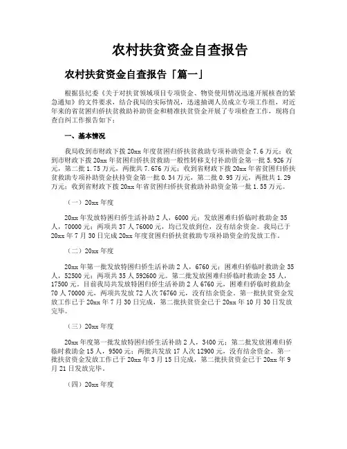 农村扶贫资金自查报告