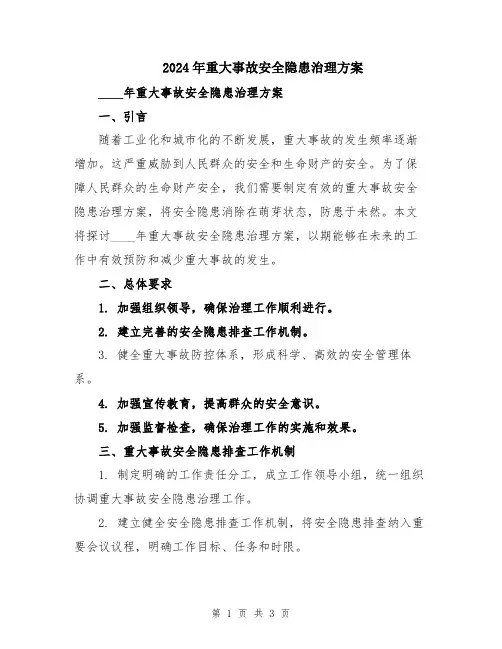2024年重大事故安全隐患治理方案