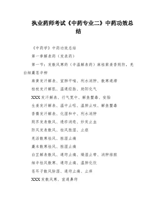 执业药师考试《中药专业二》中药功效总结