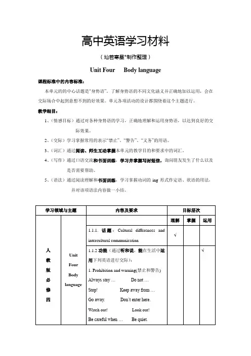 人教版高中英语必修四Unit Four   Body language