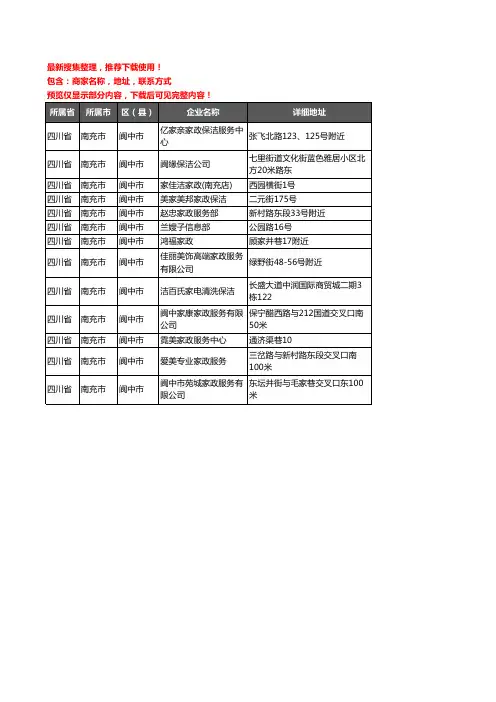 新版四川省南充市阆中市家政企业公司商家户名录单联系方式地址大全13家