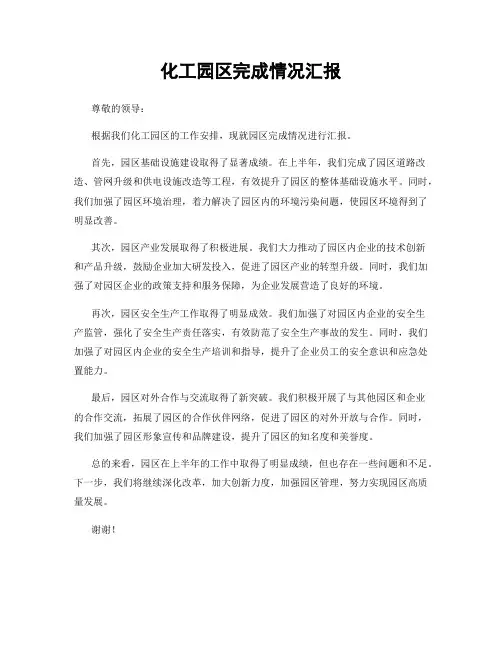 化工园区完成情况汇报