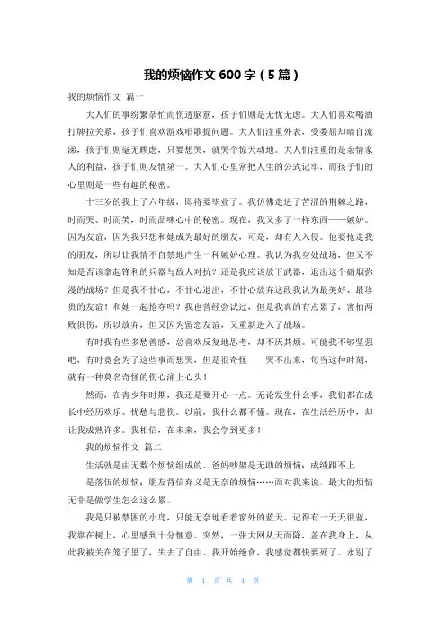 我的烦恼作文600字(5篇)