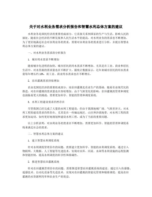 关于对水利业务需求分析报告和智慧水利总体方案的建议