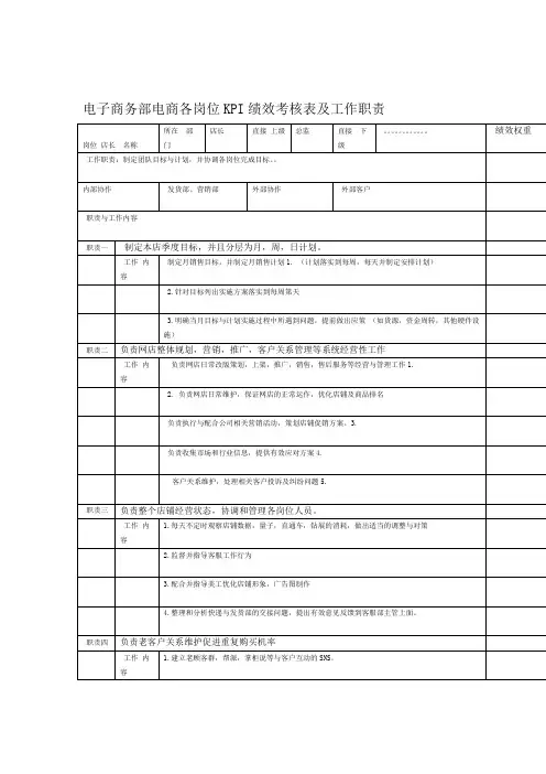 电商绩效考核表及工作职责