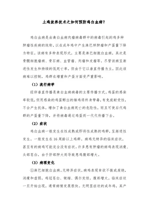 土鸡放养技术之如何预防鸡白血病？