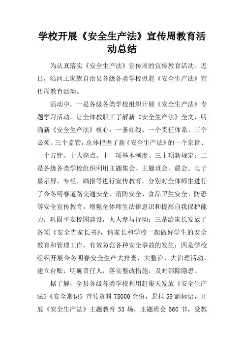 学校开展《安全生产法》宣传周教育活动总结