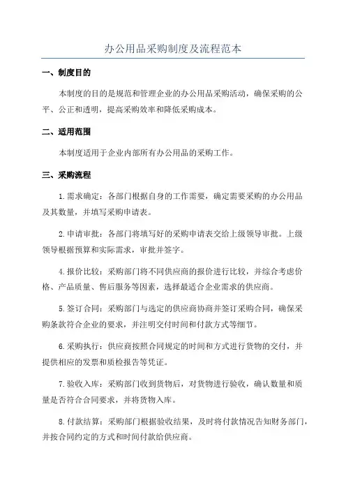 办公用品采购制度及流程范本