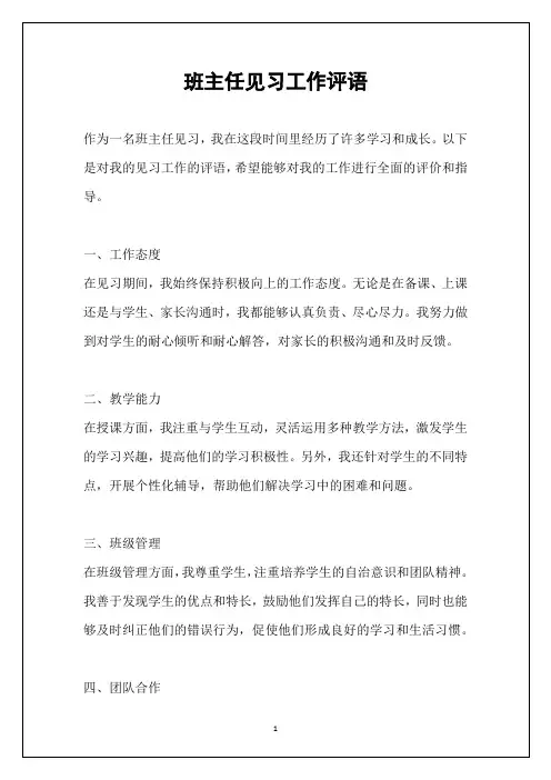 班主任见习工作评语