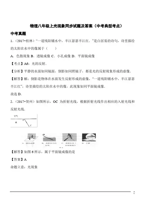 物理八年级上光现象同步试题及答案(中考典型考点)2