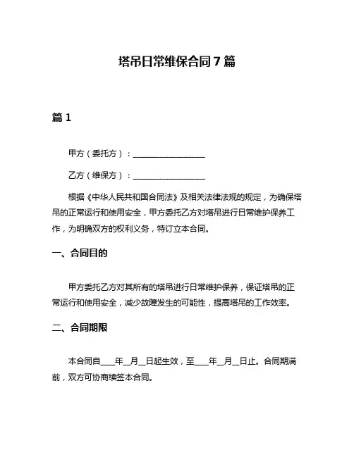 塔吊日常维保合同7篇