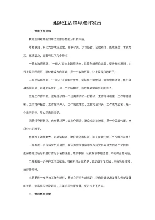 组织生活领导点评发言