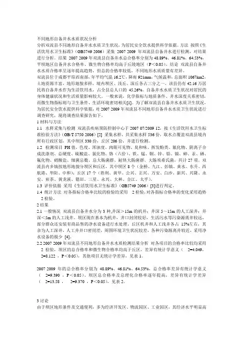 不同地形自备井水水质状况分析