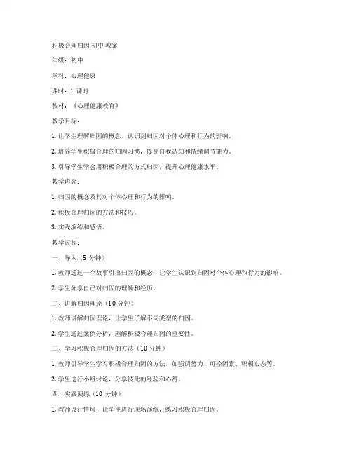 积极合理归因 初中 教案
