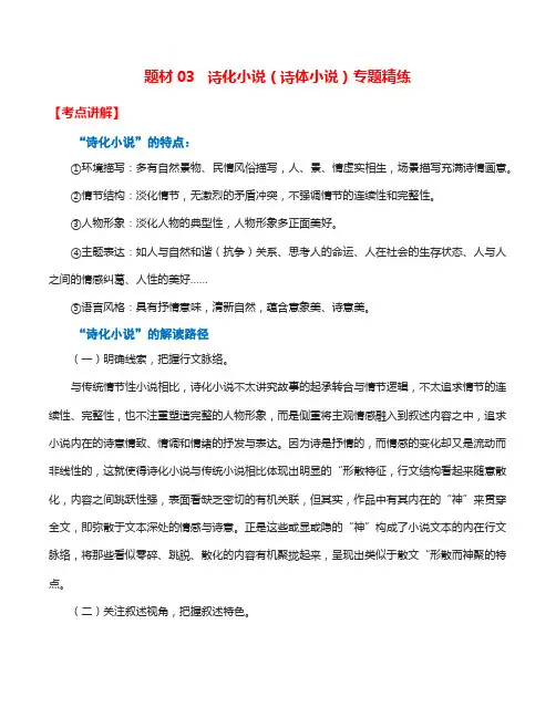 题材03诗化小说(诗体小说)专题精练-2024年高考语文二轮复习三点突破讲解专练