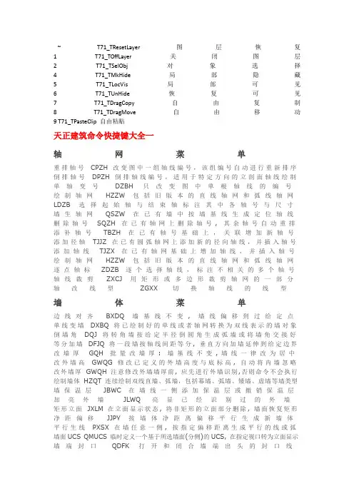 cad天正建筑快捷键命令大全