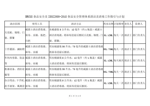 BRCGS食品安全及ISO22000-2018食品安全管理体系清洁及消毒工作指引与计划