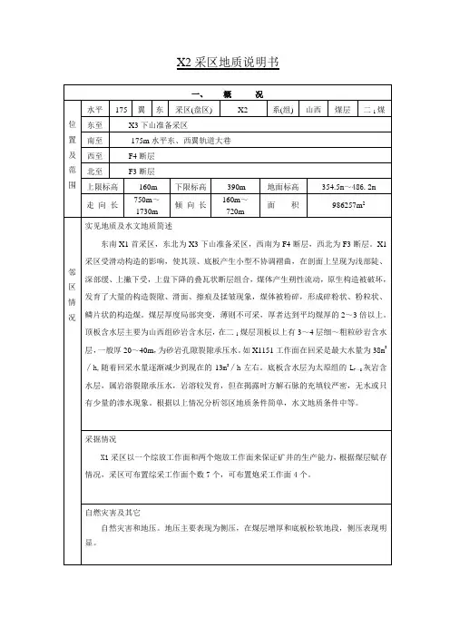 -175水平X2采区地质说明书