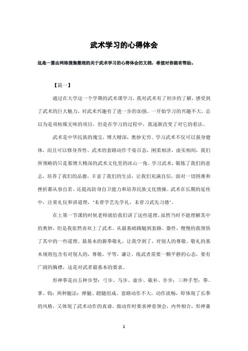 武术学习的心得体会