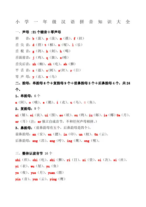 一年级拼音知识大全及每日拼读练习