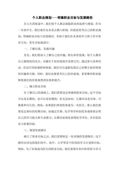 个人职业规划——明确职业目标与发展路径