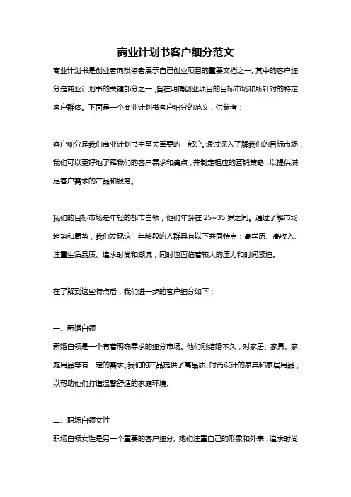 商业计划书客户细分范文