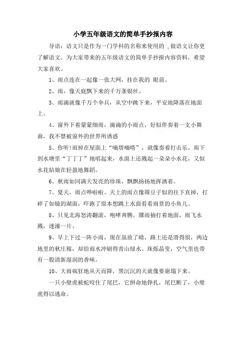 小学五年级语文的简单手抄报内容