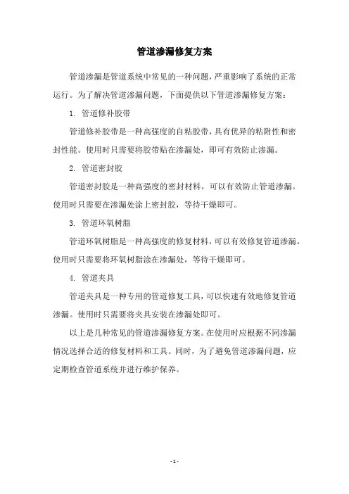 管道渗漏修复方案