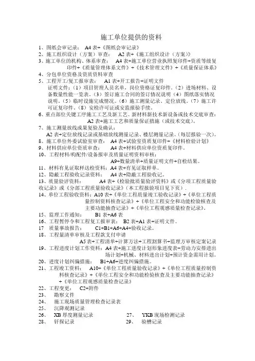 施工单位向监理提供的资料