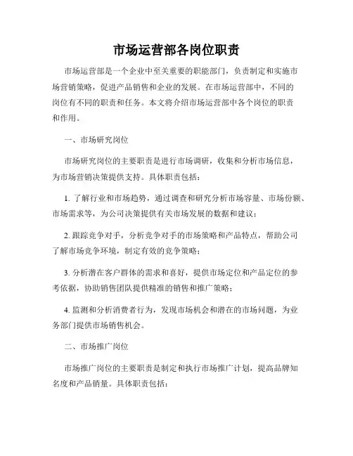 市场运营部各岗位职责