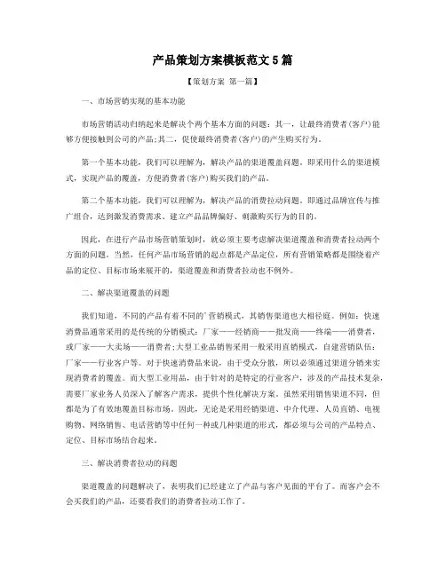 产品策划方案模板范文5篇