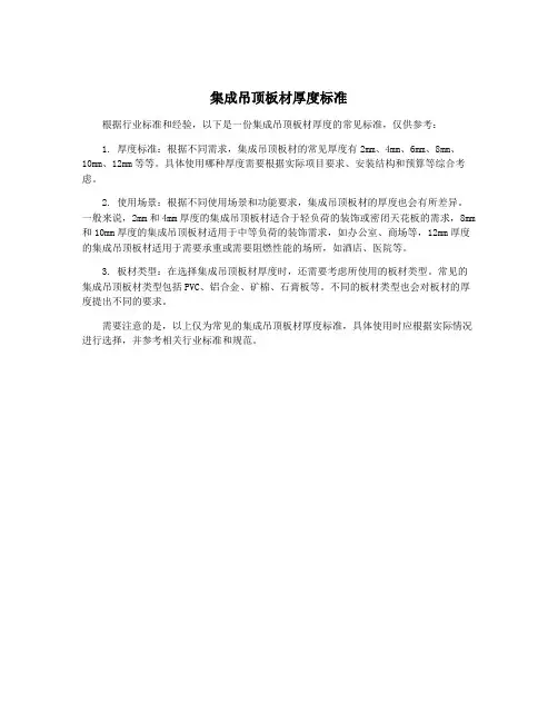 集成吊顶板材厚度标准