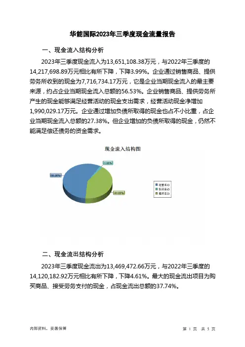 600011华能国际2023年三季度现金流量报告