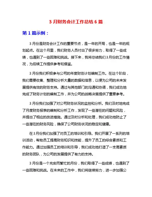 3月财务会计工作总结6篇