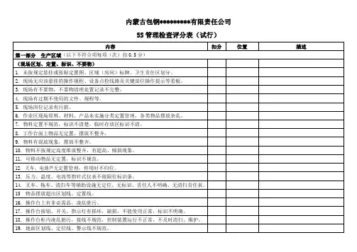5S管理检查评分表(生产区域)
