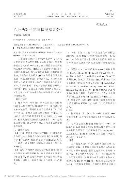 乙肝两对半定量检测结果分析